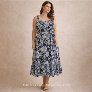 Lane Bryant Blue & White Floral Boho Midi Dress | Size 20